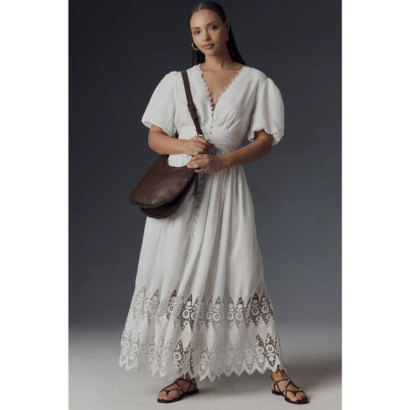 nwt by ANTHROPOLOGIE sz XL The Katerina Button Front dress eyelet edition - Picture 1 of 5